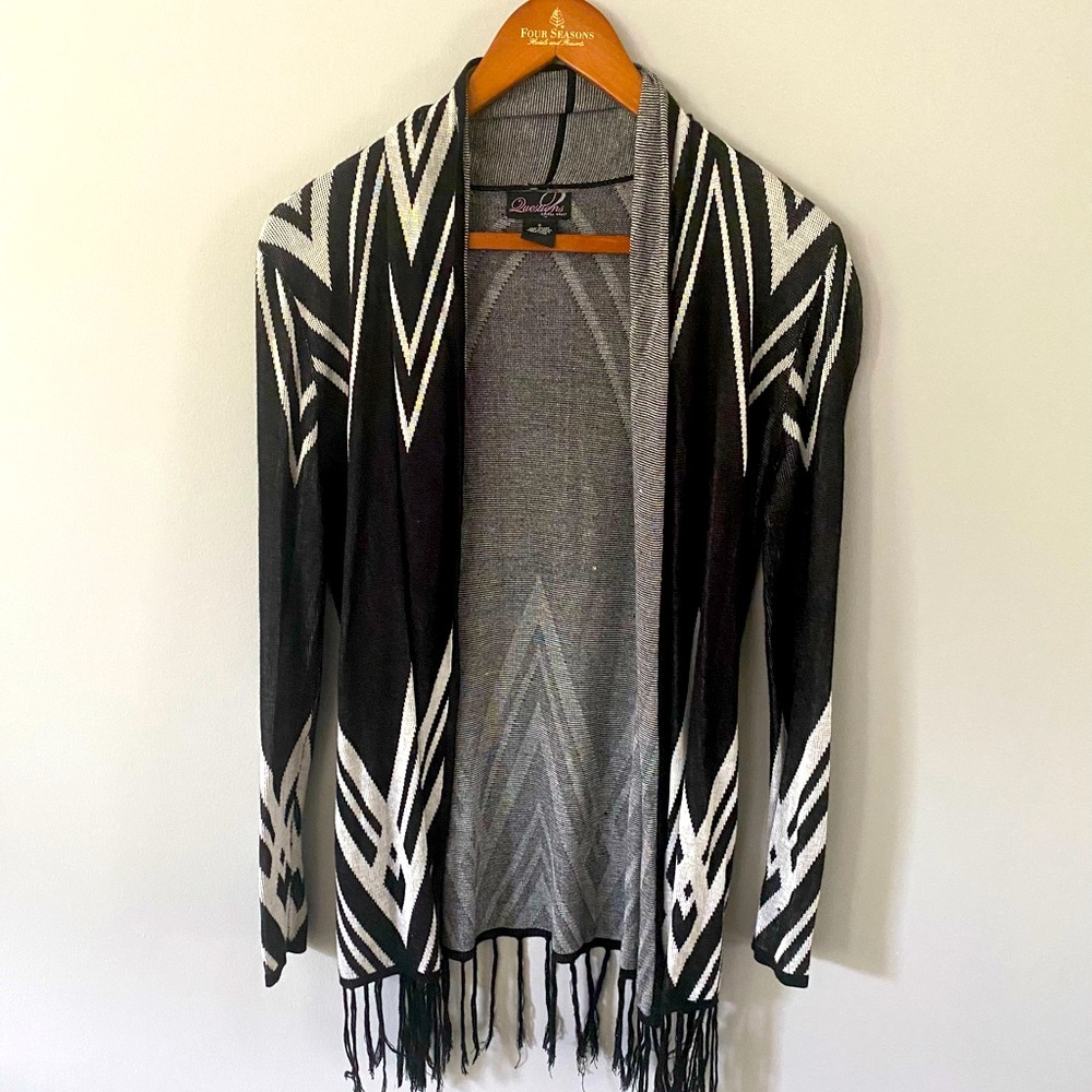 Black & White Cardigan with Fringe